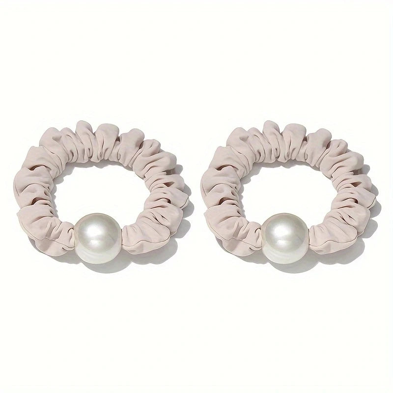 2pcs/set Pearl Skinny Scrunchies Hair Tie