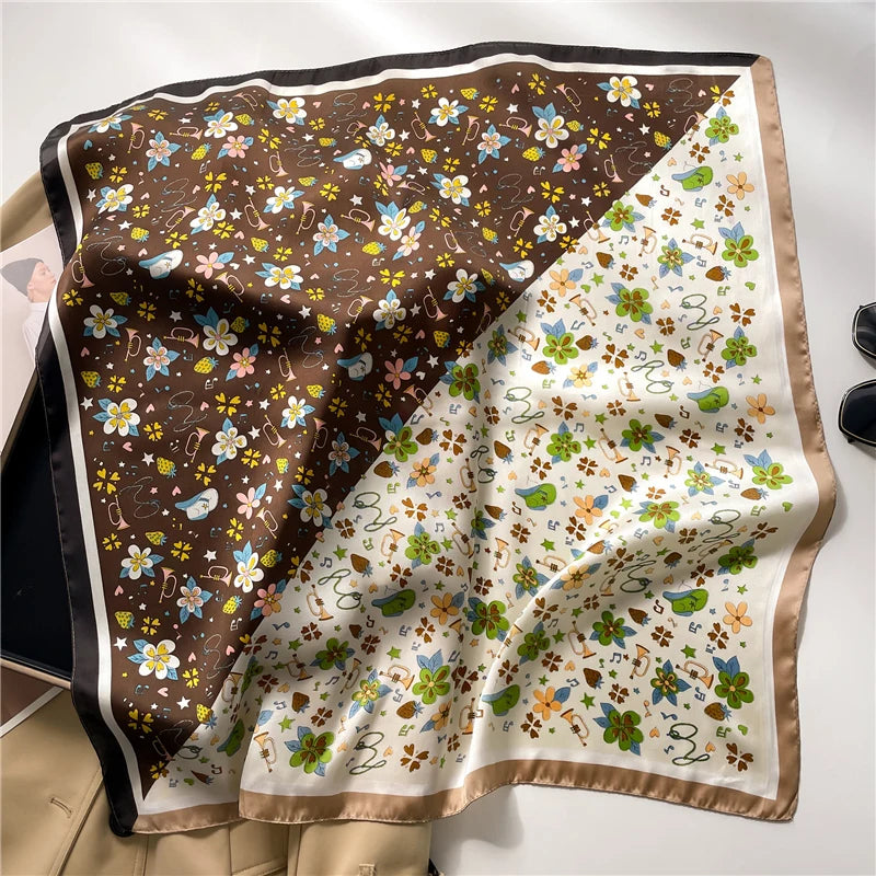 Floral Print Square Silk Scarf