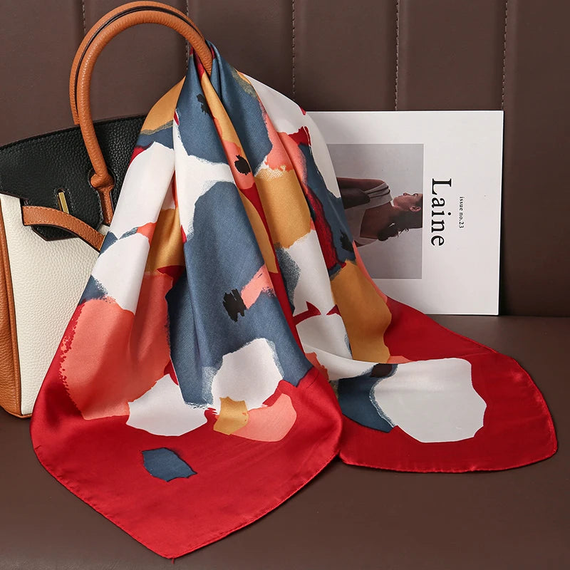 Print Satin Silk Square Scarf