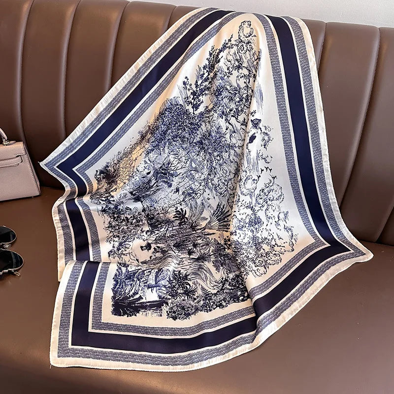Floral Print Silk Square Scarf