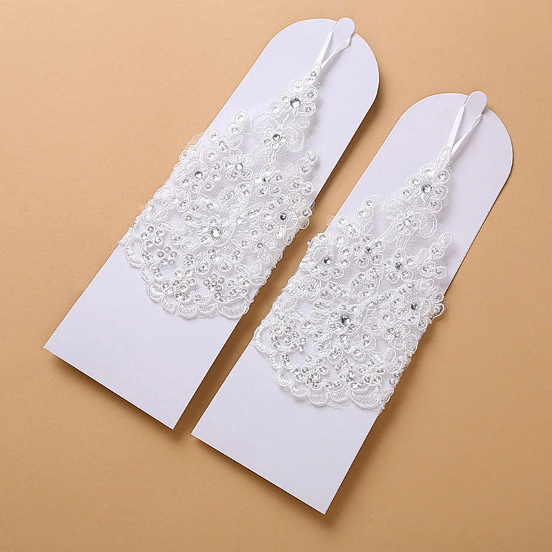 1 Pair White/Red/Beige Bridal Gloves Wedding Accessories