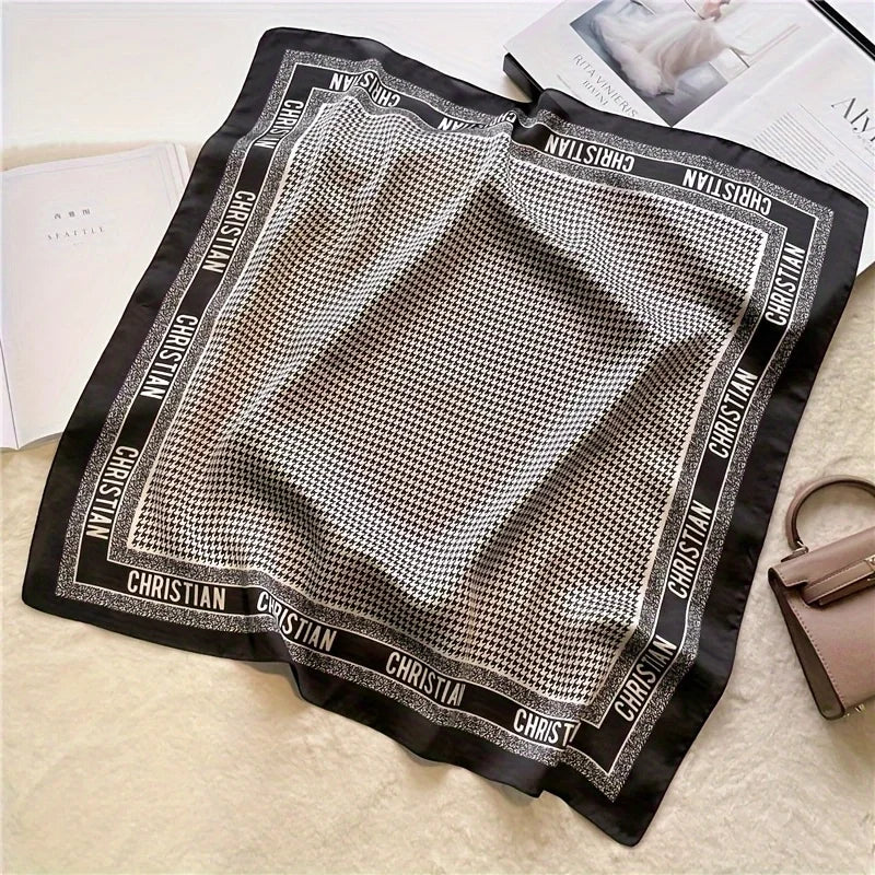 70cm Houndstooth Printed Square Scarf