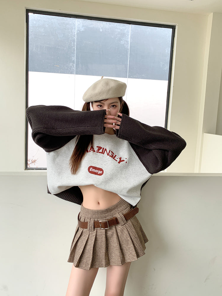 Low Rise Houndstooth Mini Skirt with Belt