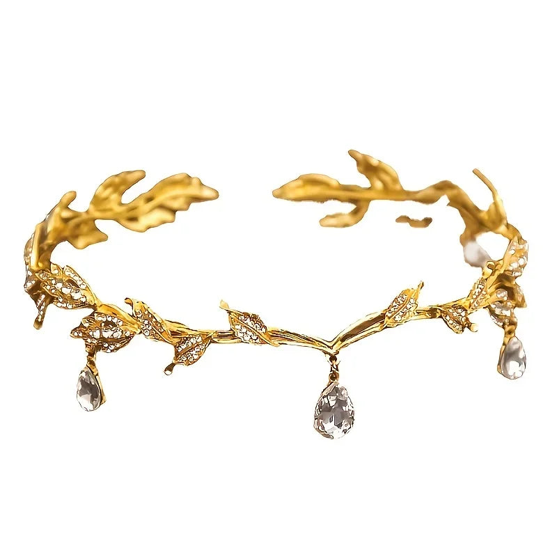 Vintage Crystal Rhinestone Waterdrop Leaf Tiara