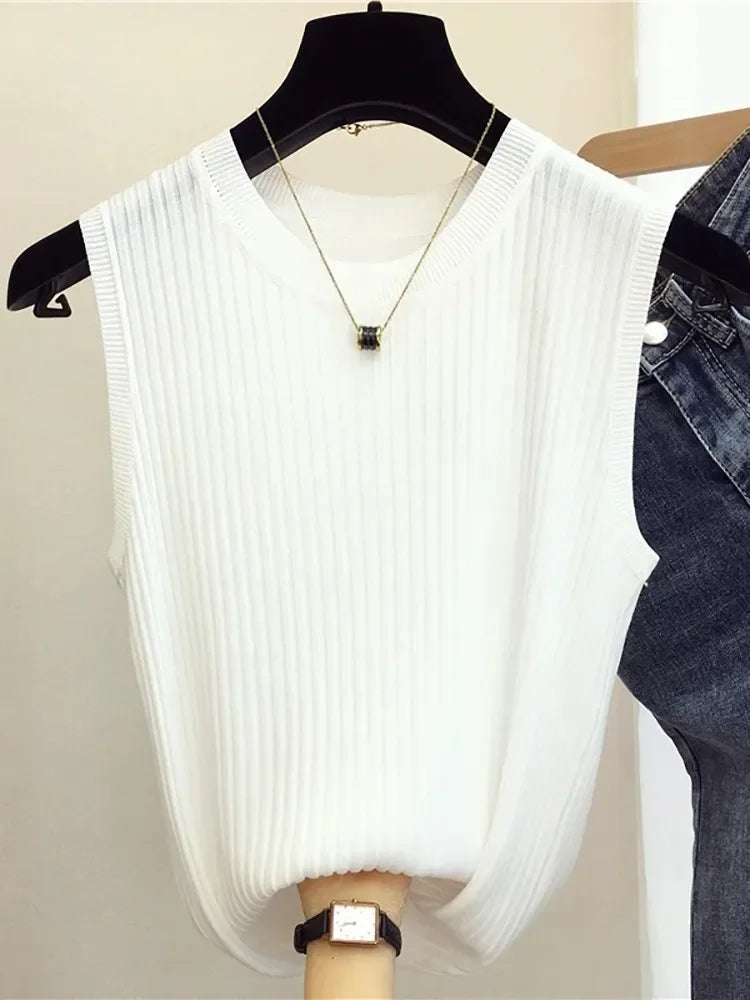 Tanks Top Women Sleeveless Knitted T-Shirts