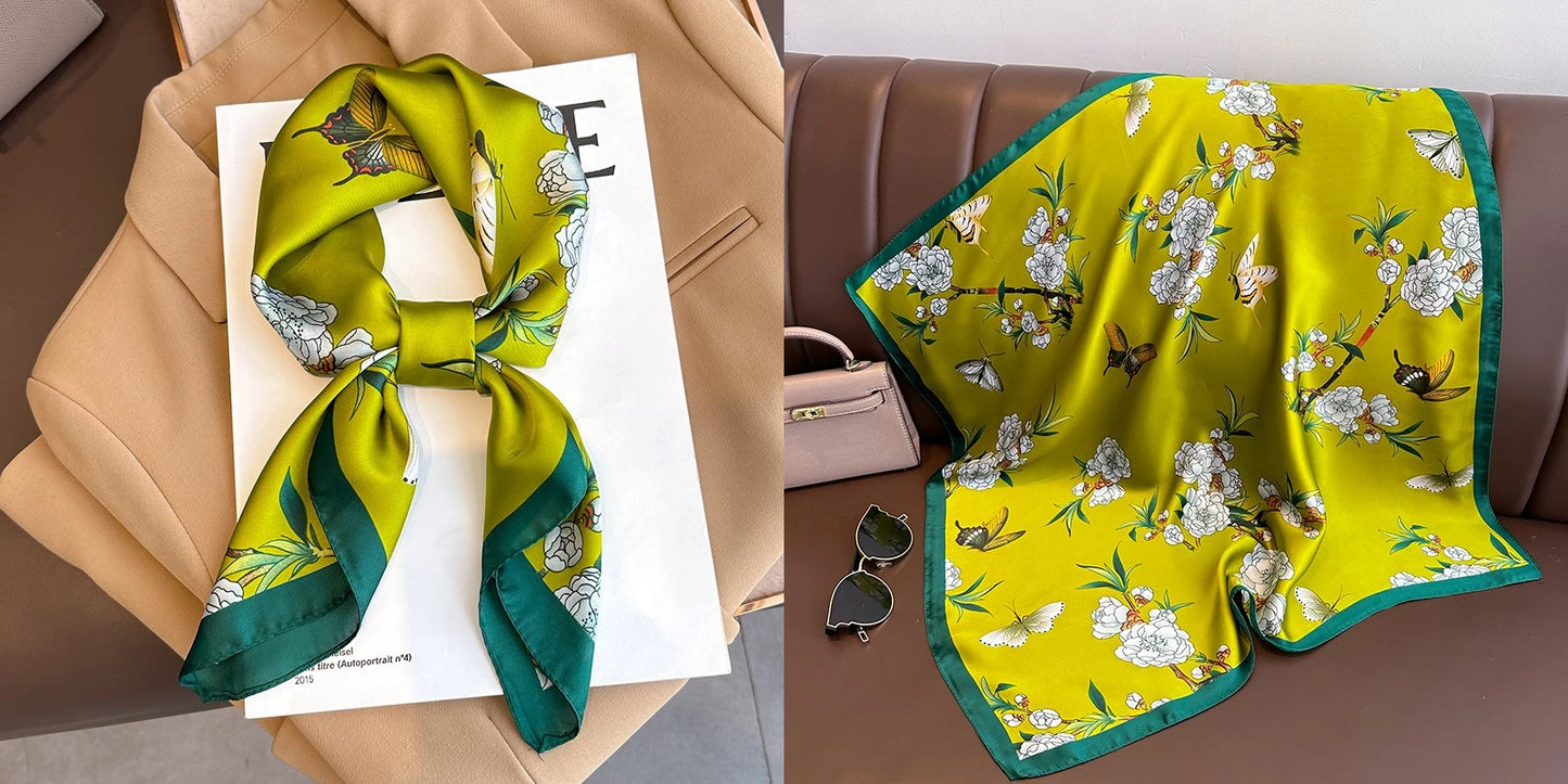 Floral Print Silk Square Scarf