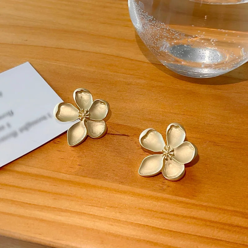 Gold Color Matte Flower Retro Earrings