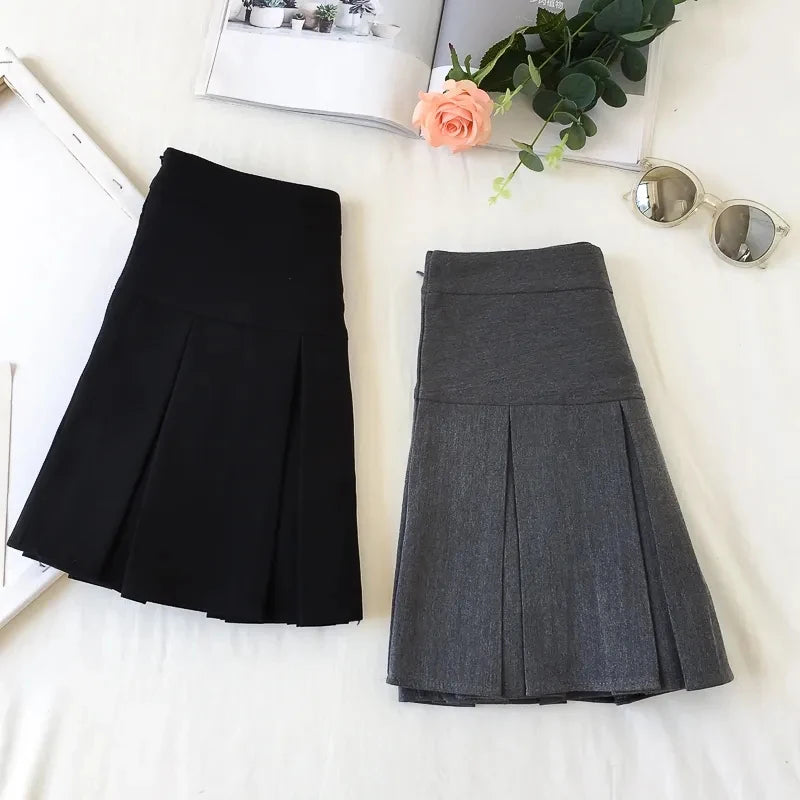 High Waist Zipper Grey Student Mini Skirt