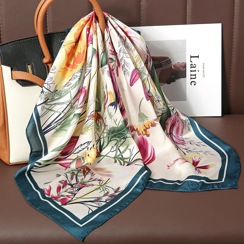 Print Satin Silk Square Scarf