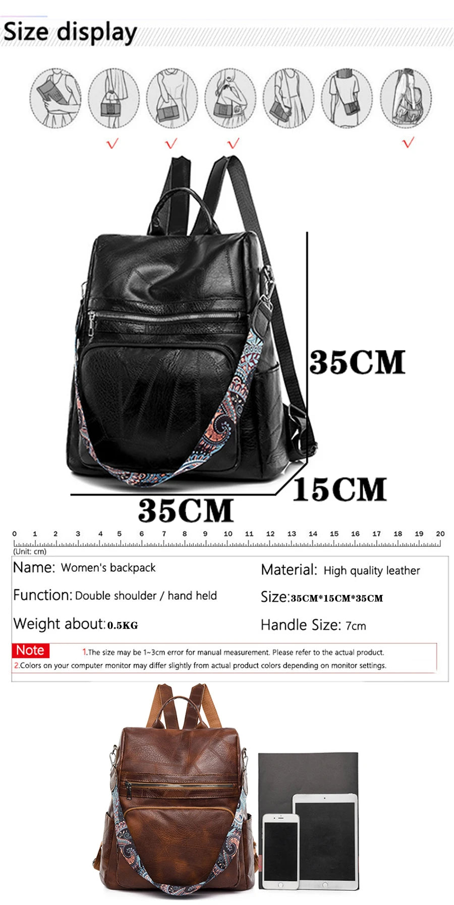 3-in-1 Women Backpacks Vintage Female Shoulder Bags