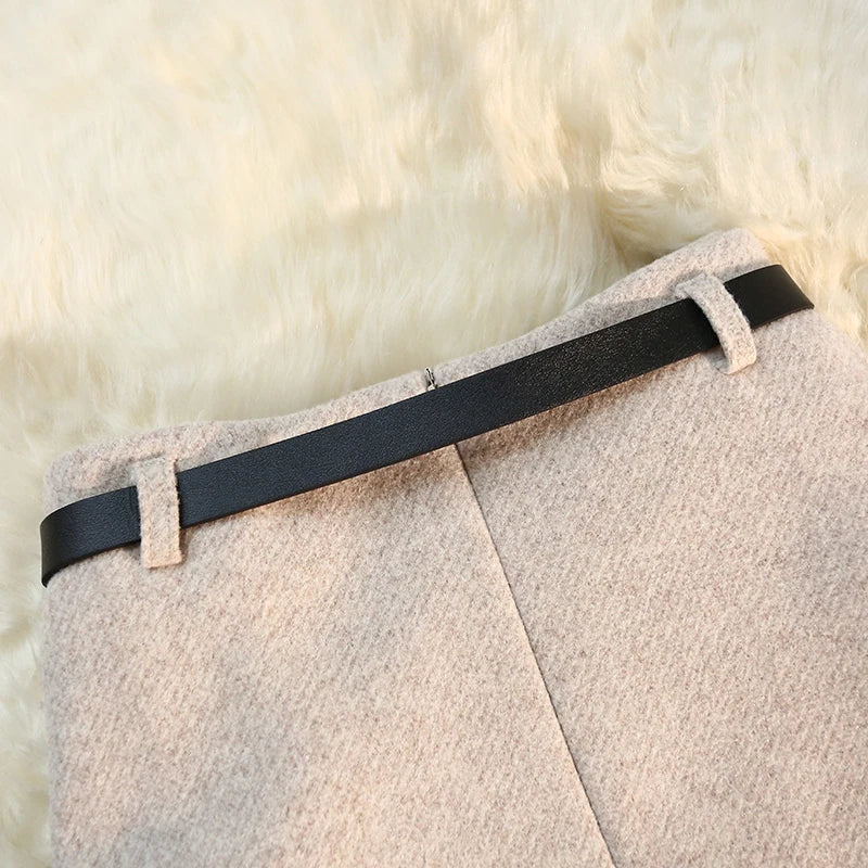 Vintage Woolen Midi Skirt Women
