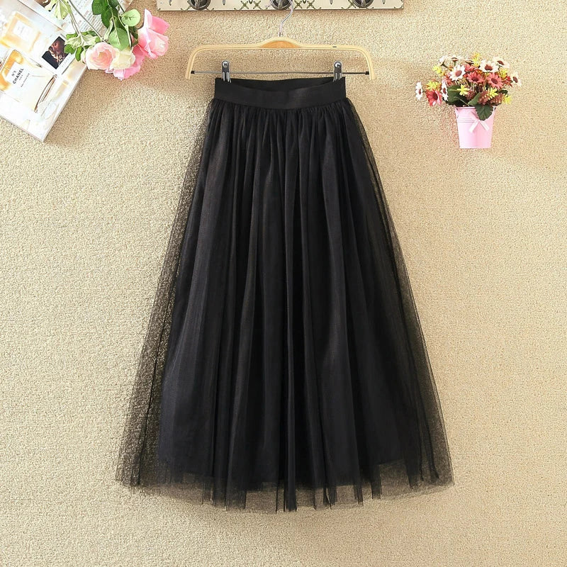 High Waist Mesh Pleated Skirts