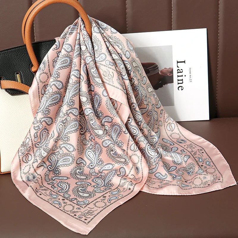 Print Satin Silk Square Scarf