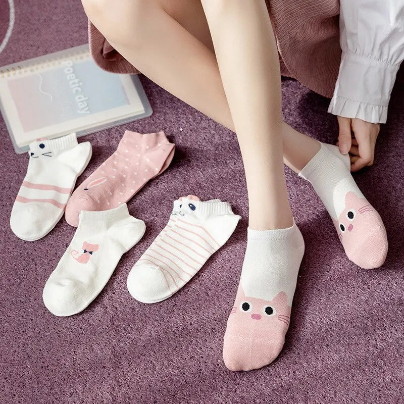 Womens Socks Kitty Crew Short Socks