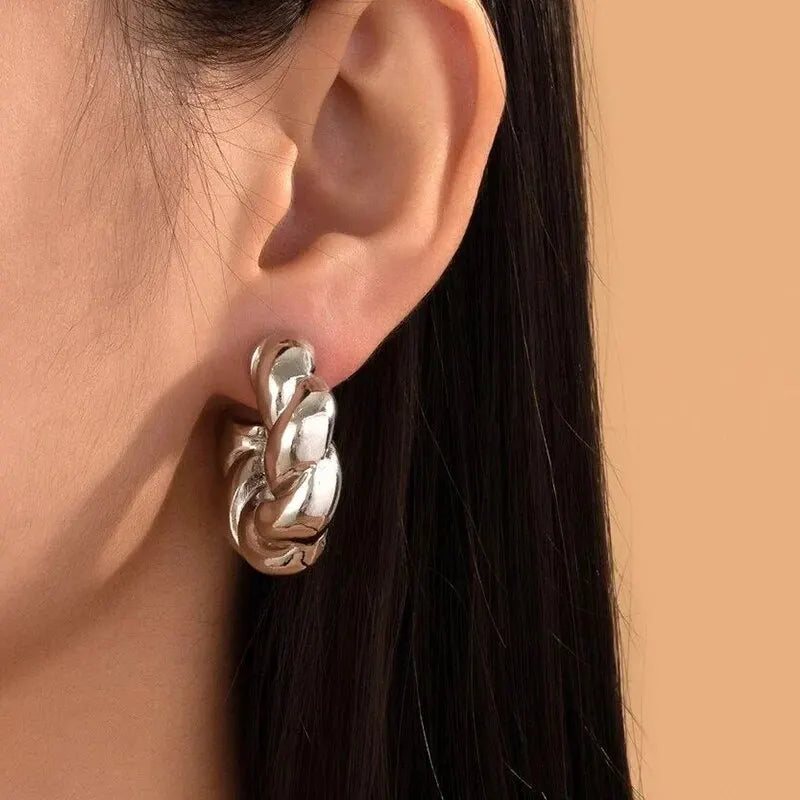 Gold Color Crystal Stone Hoop Earrings