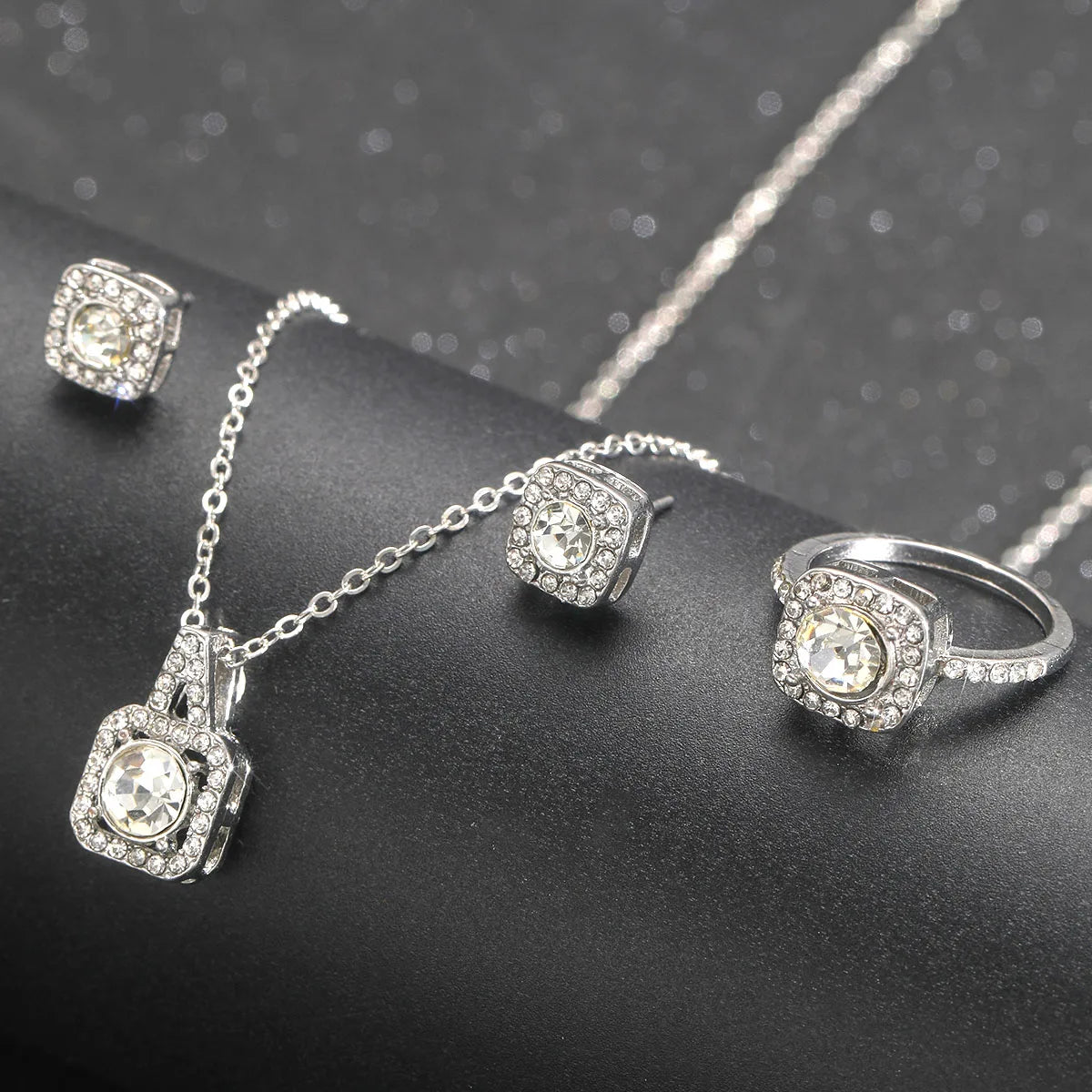 Square Zircon Crystal Jewelry Set
