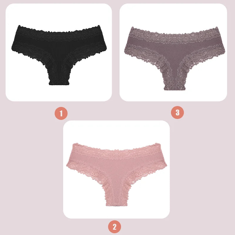 3PCS Lace Seamless Cotton Panties