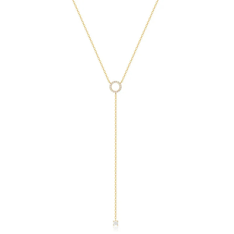 925 Sterling Silver Double-Deck Circle Zircon Pendant Long O-Chain