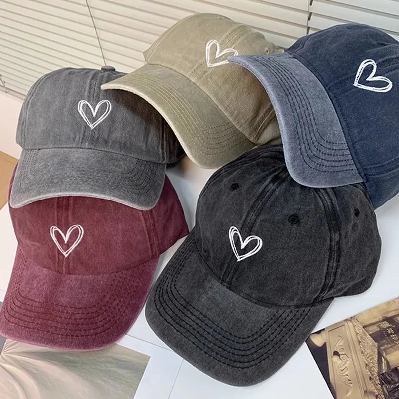 Love Heart Embroidery Cotton Baseball Cap