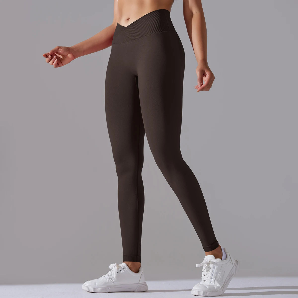 Seamless Yoga Pant Cross Over Waistband Sports Fitness Legging