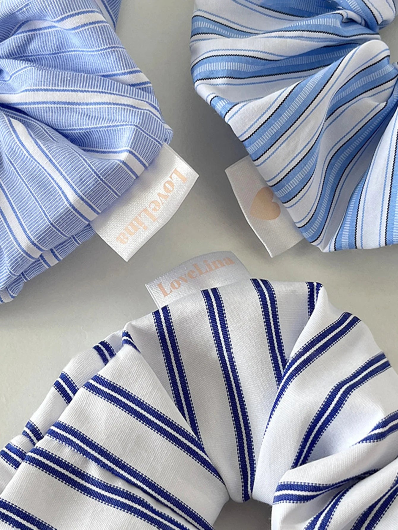 New Scrunchies Striped Blue Color Large Size Hair Ties