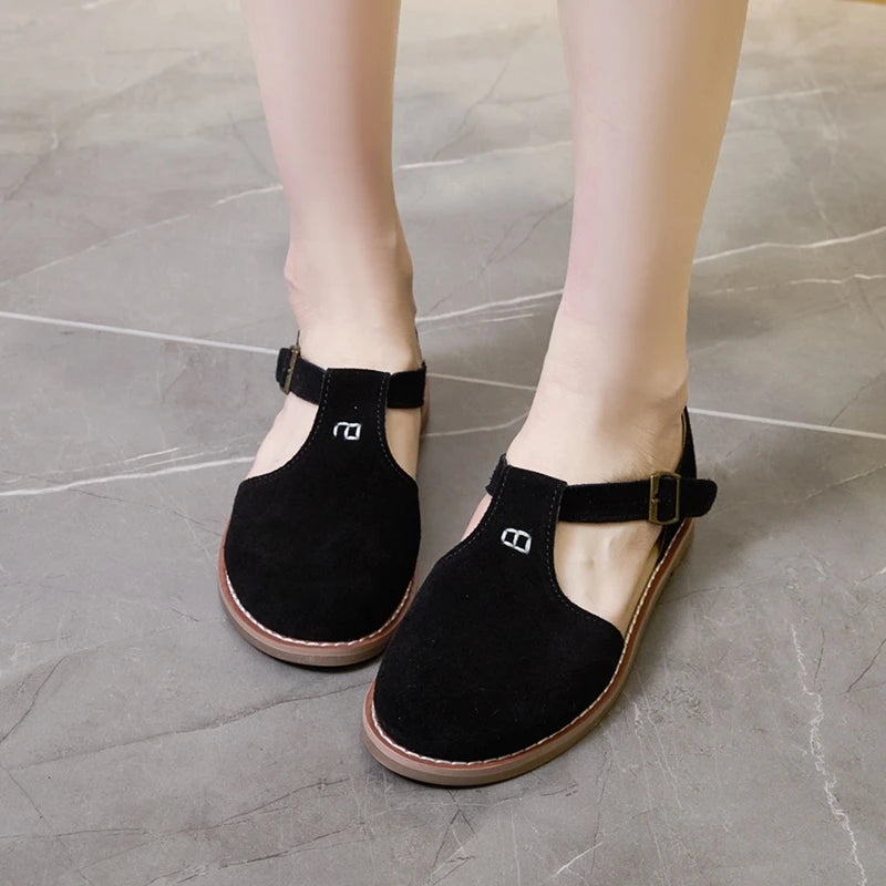 Flat-soled retro frosted genuine leather sandal