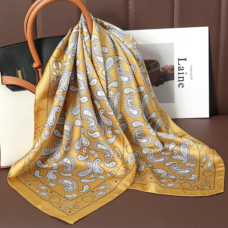 Print Satin Silk Square Scarf