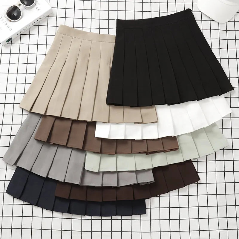High Waist Korean Style Black Mini Pleated Skirt