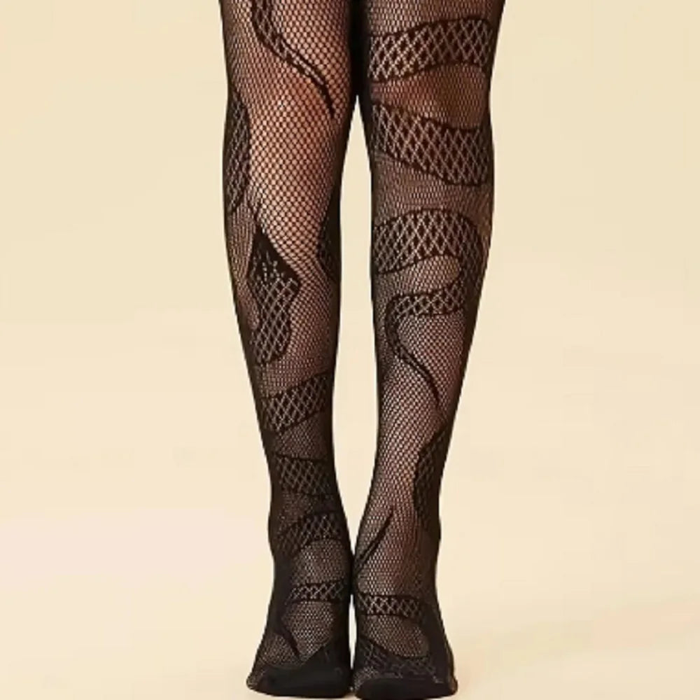 Snake Tights Women Anime Pantyhose Black Mesh Fishnet Stockings