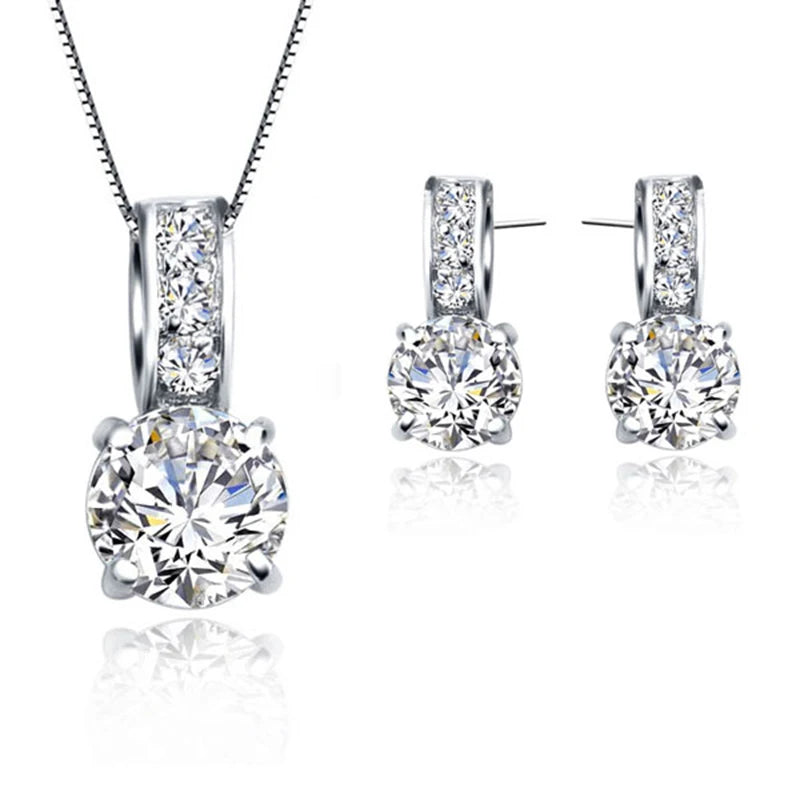 925 Sterling Silver Color Bridal Jewelry Set