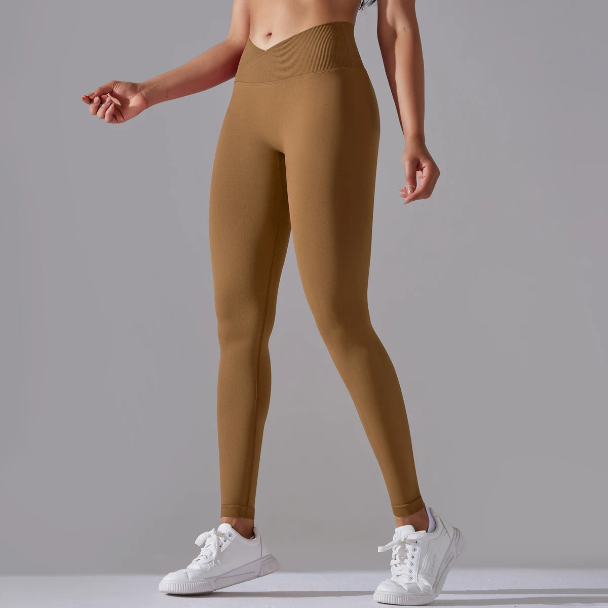 Seamless Yoga Pant Cross Over Waistband Sports Fitness Legging