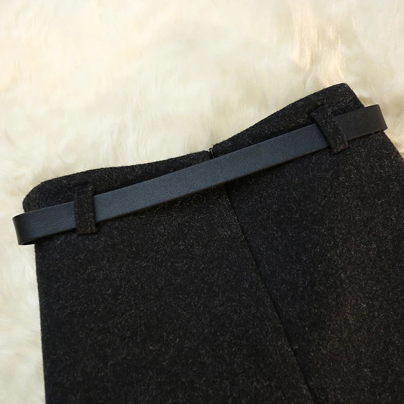 Vintage Woolen Midi Skirt Women