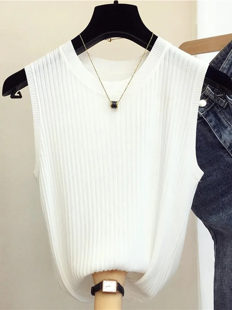 Tanks Top Women Sleeveless Knitted T-Shirts