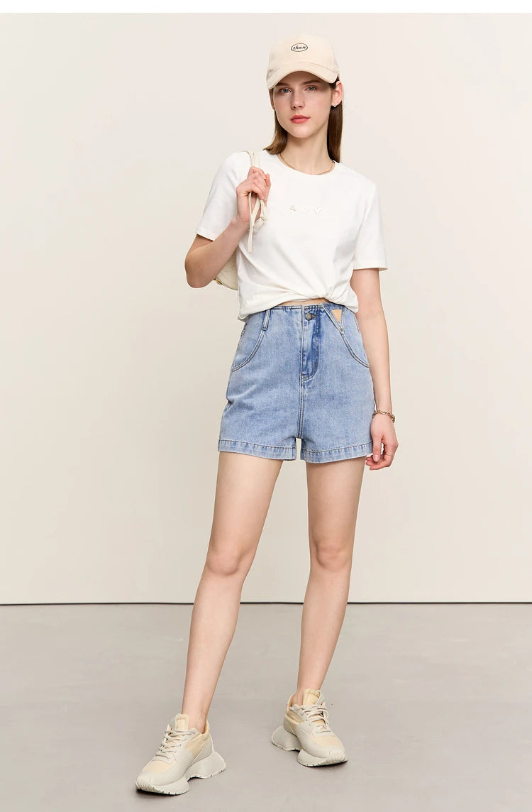 Minimalism Versatile Cotton Loose Women Jeans Shorts