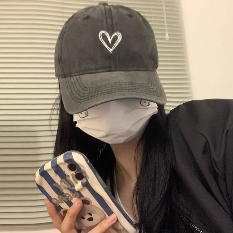 Love Heart Embroidery Cotton Baseball Cap