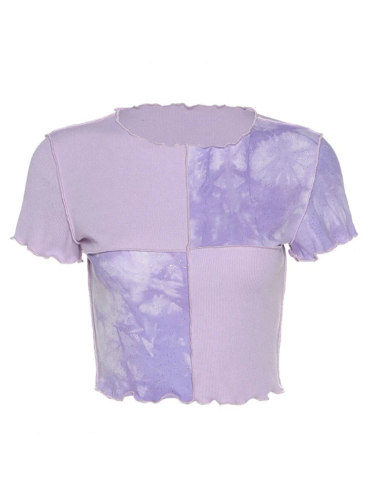 Chic Crop Tops With Sequin Patchwork T-shirts