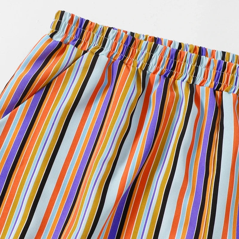 Plus Size Rainbow Stripe Print Casual Summer Shorts