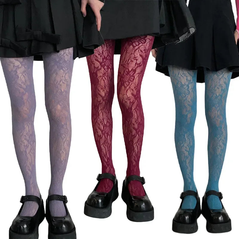 Gothic Flower Hollow Out Sexy Pantyhose Fishnet
