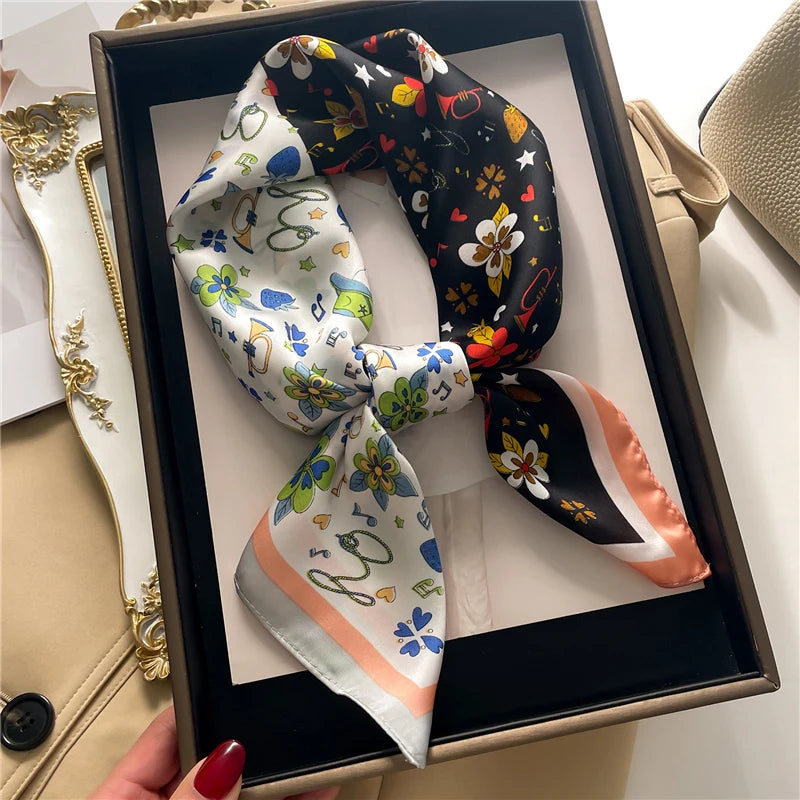 Floral Print Square Silk Scarf