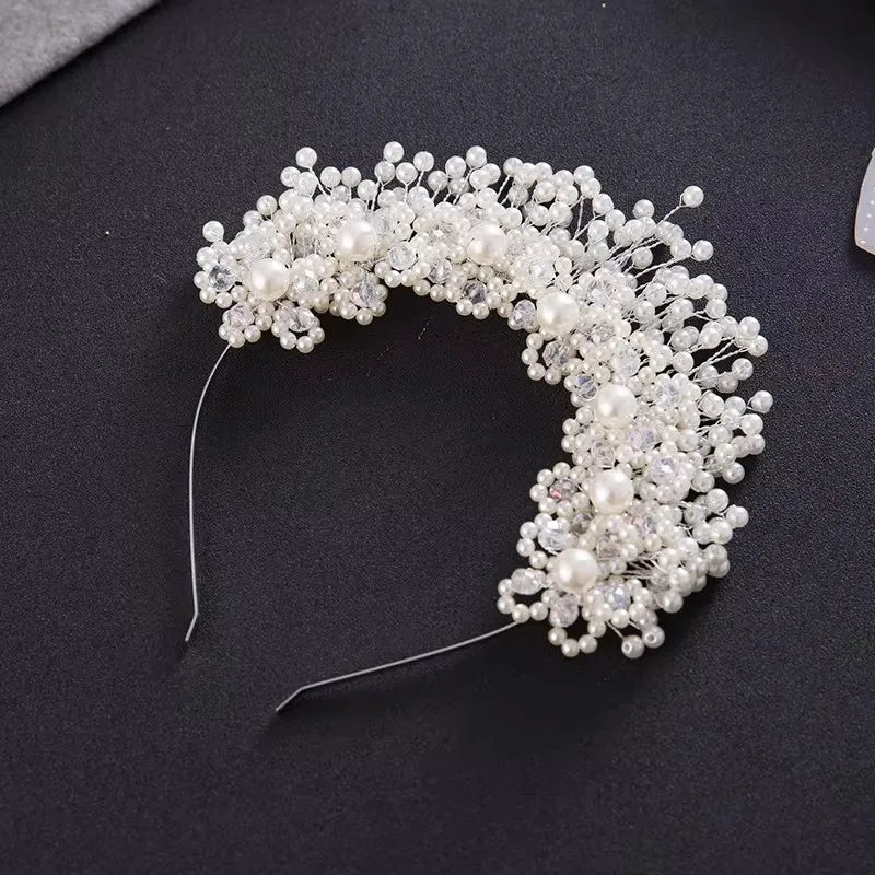 White Pearl Bridal Headband Accessories Diamonds