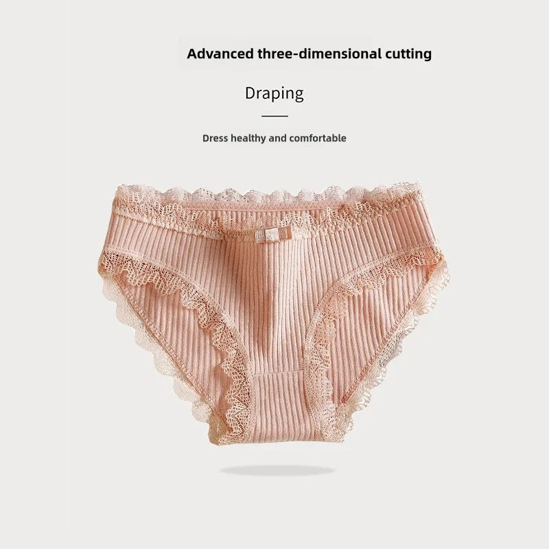 4 Pcs Lace Wavy Trim Bikini Panties