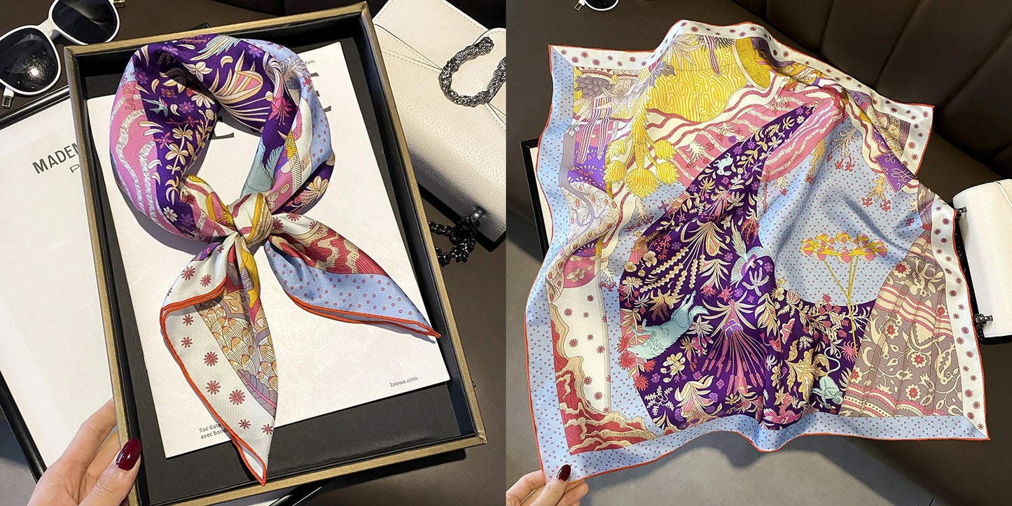 Floral Print Silk Square Scarf