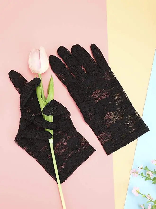Women Vintage Sheer Short Lace Gloves