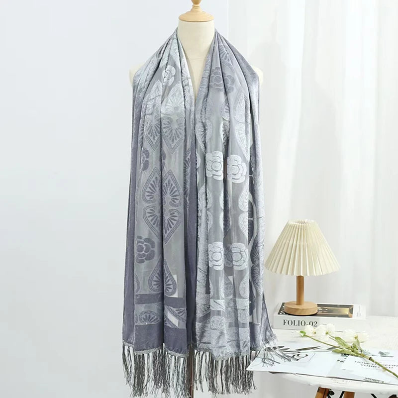 Hollow Lace Gradient Flower Silk Scarf