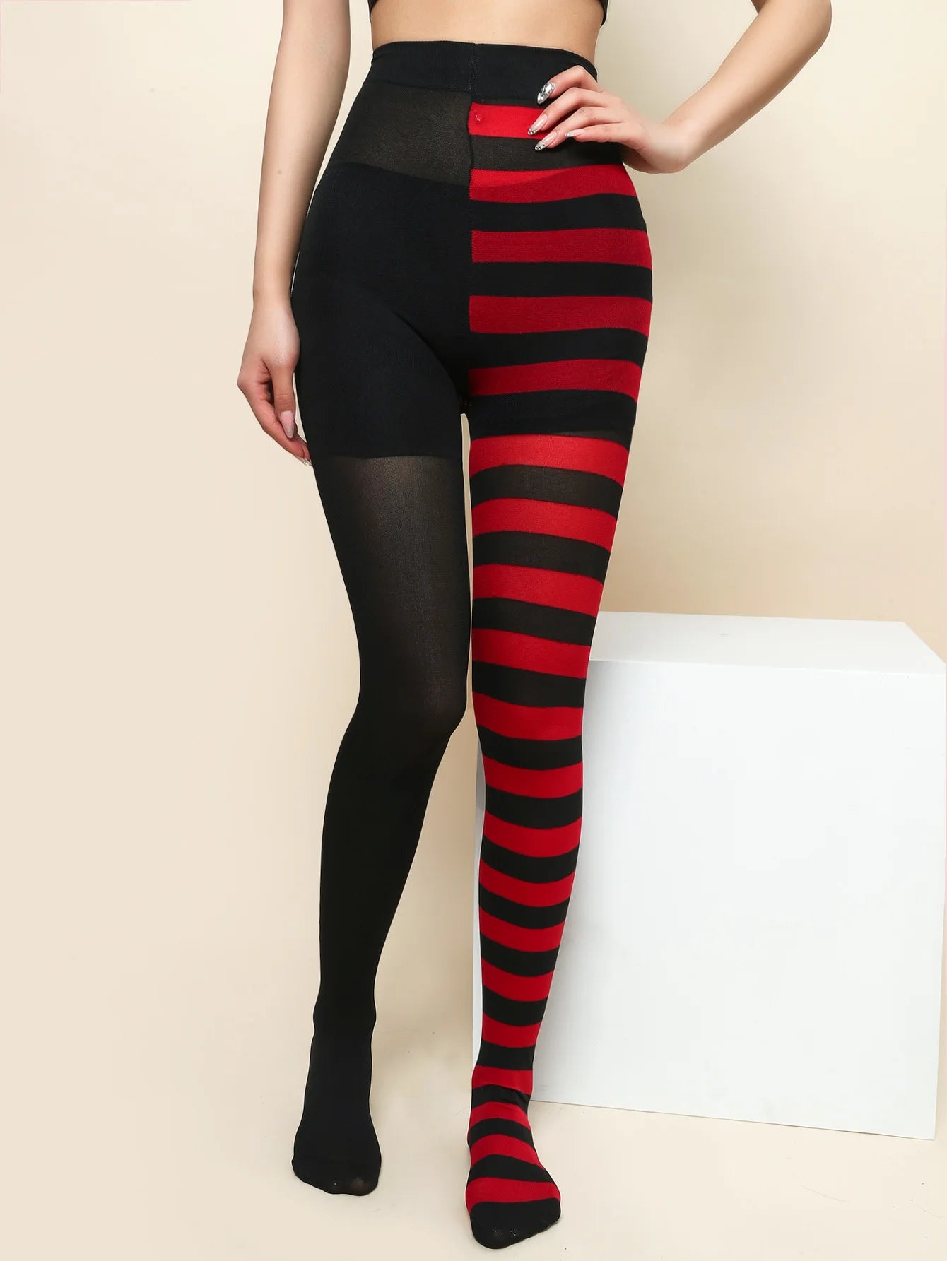Goth Style Punk Women Striped Rainbow Long Tights