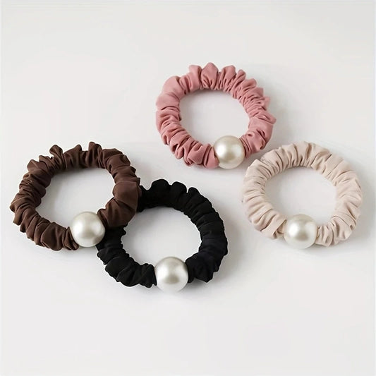 2pcs/set Pearl Skinny Scrunchies Hair Tie