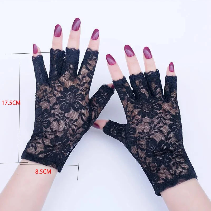 Black Fingerless Sexy Lace Gloves