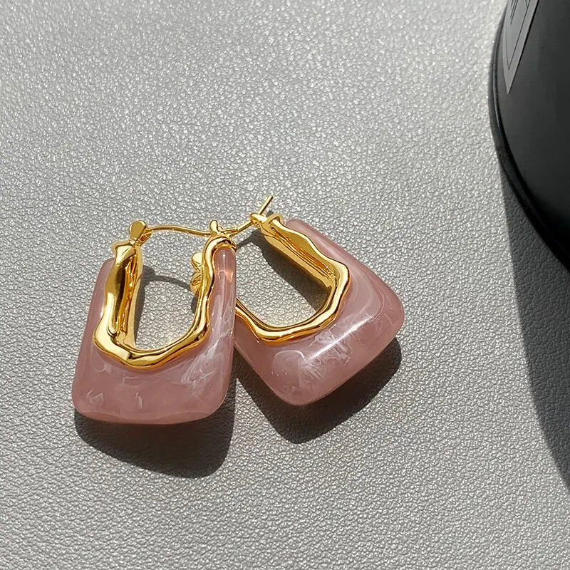 Green Pink Transparent Resin Earrings