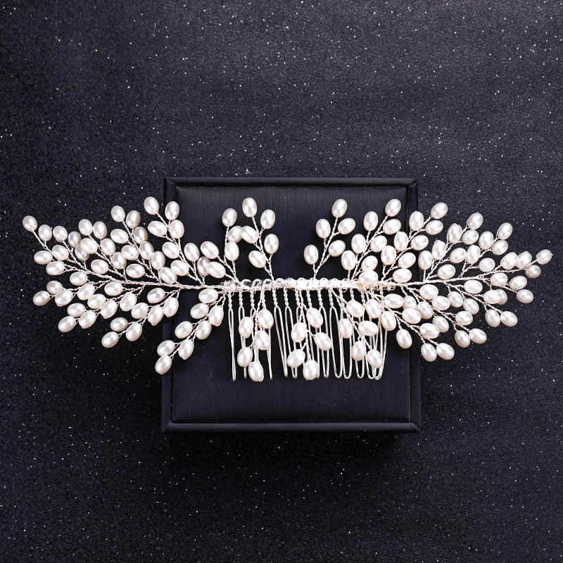 Silver Color Flower Pearl Crystal Wedding Hair Comb