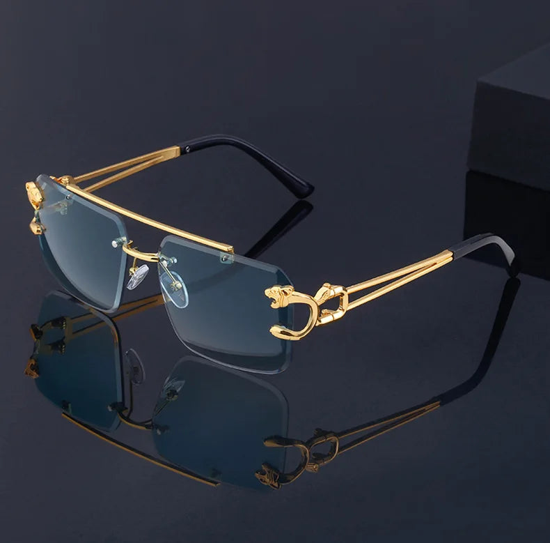 Fashion Metal Leopard Rimless Sunglasses